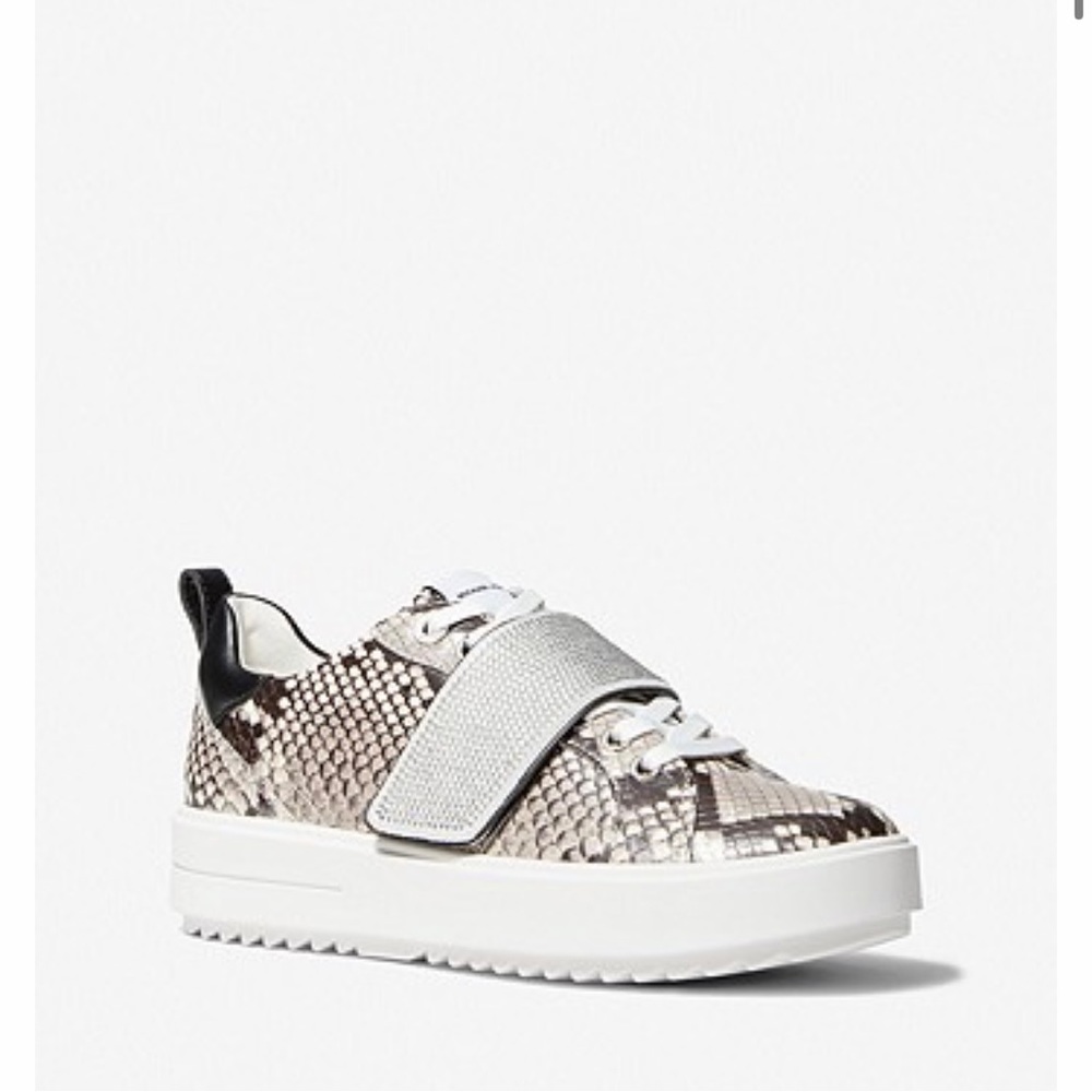 MICHAEL KORS Emmett Embellished Snake Embossed Leather Sneaker✨brand new